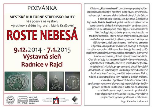 ROSTE NEBESÁ - výstava výrobkov z drôtu Ing. arch. Márie Krajčovej v Rajci Sample Image